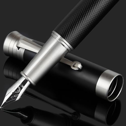 ZiYoMuo Luxury Fountain Pen Set,perfect combination of matte black and antique silver,Medium Nib&Fine Nib,Includes 8 Ink Cartridges&Ink Converter