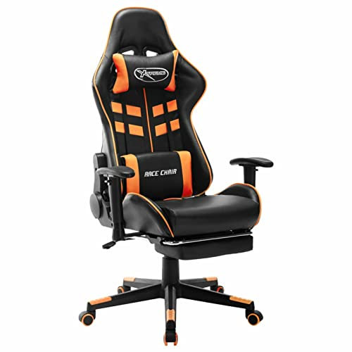 ShGaxin Chaise de gaming avec repose-pieds en cuir synthétique noir et orange, chaise de bureau, chaise ergonomique, chaise d'ordinateur, chaise de bureau