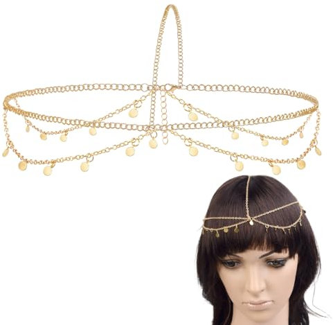Gold Kopf Kette,Boho Stirnband Kopfschmuck,Gold Haarband Schmuck,Quaste Festival Kopfkette Böhmisches für Frauen und Mädchen