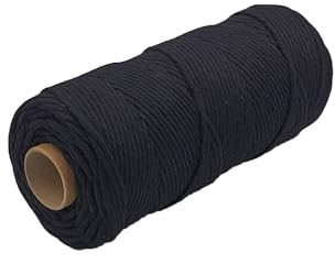 Abio Makramee Garn Schwarz 2mm 300m Baumwollgarn Macrame Cord Kordel Garn für Makramee Schnur Makrameegarn Baumwollschnur Baumwollkordel Baumwolle Schwarz 2mm 300m