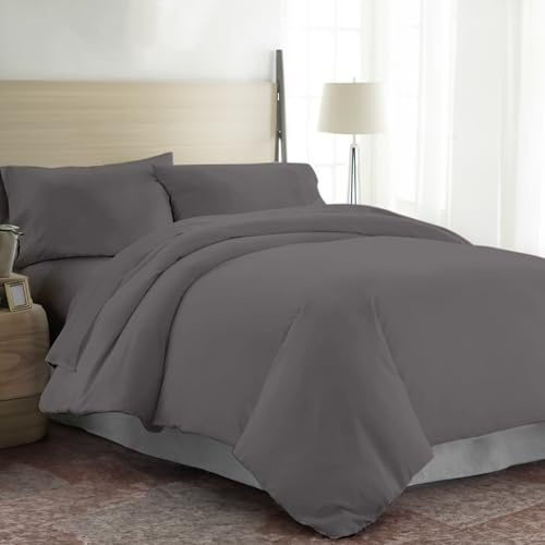 EKOSCIOUS 100% Tencel Lyocell Eucalyptus Sateen Solid, King Size Duvet Cover Set, with 2 Pillowcases, Dark Grey - 300 Thread Count Breathable, Cool & Soft
