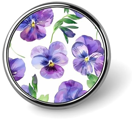Purple Pansy Flower Round Brooch Cute Pin Badges Decoration Jewellery for Men Women Metal Lapel Pins