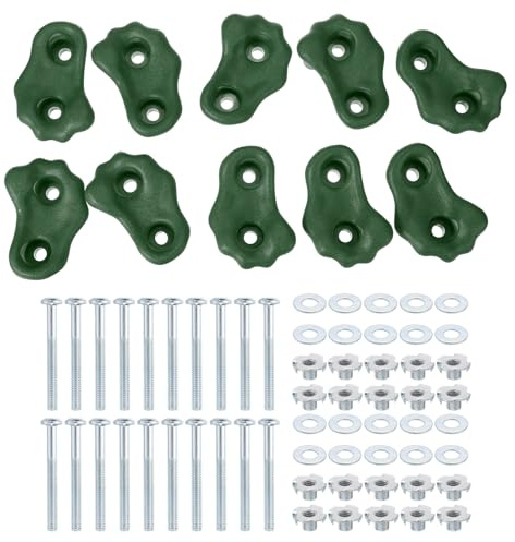 PATIKIL Rock Climbing Holds, 10 Pcs Small Climbing Rock Wall Grips Play Set Climber Attachments with Double Hole for Playground Accessory Indoor Outdoor Tree Training, Green B-Small