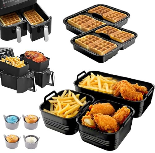 Teeloray 9 Accessoires pour Air Fryer, Silicone Moule Air Fryer pour Ninja 10.4 L AF500EU, Cosori Twinfry 10L, Moule à Gaufres en Silicone pour Ninja AF400EU, AF500EU, AF451EU, SL400, sans BPA
