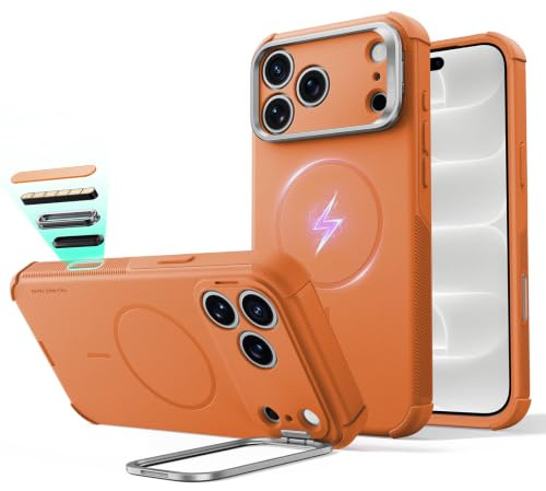 ESR for iPhone 17 Pro Max Case with Stash Stand, 7X Military-Grade Drop Protection with Camera Control, Shock-Absorbing Phone Rugged Cover, Compatible with MagSafe Accessories, Cyber Series, Orange