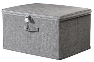 ACESOME Key Lock Storage Box, Collapsible Storage Box with 4 Keys, Grey Storage Boxs with Lid, Fabric Closet Organizer for Bedding, T-shirts, Medicines (30 × 20 × 14 cm)