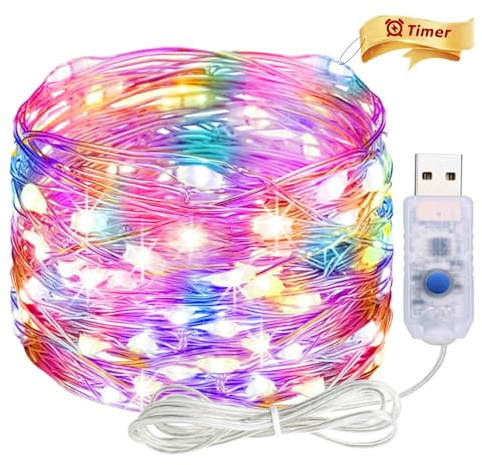 ALEGRE USB Lichterkette mit Timer, 4M 40 LED Kupferdraht Lichterkette Innen | Bunt Led Lichterketten USB mit Timer, Fairy Lights für Geburtstag, Weihnachten Deko, Halloween, Hochzeit, Schlafzimmer <59lm