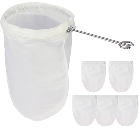 AURIVEE® 6PCS Sacs Filtres à Mailles Fines avec Poignée en Acier Inoxydable, Sac à Lait Végétal Réutilisable, Étamine Alimentaire pour Jus Café Thé, Set de Passoire de Cuisine