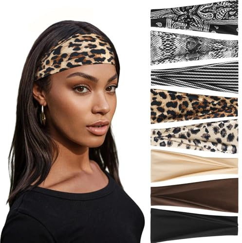 BELEVO 8 Stück Haarband Damen, Elastische Stirnband Damen Dünn rutschfest Haarbänder Sport Stirnbänder Weiches Headband Hair Band für Yoga Exercise Workout Laufen Gym