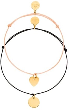 Purelei Armband-Set – 2 verstellbare Bänder mit Herz- und Coin-Anhängern – Edelstahl & Nylon – Längen 22 cm und 26 cm – Gold/Silber