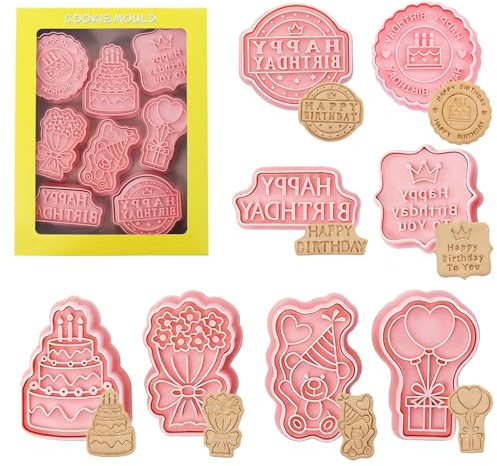 8 Pcs Birthday Cookie Cutter Set, Number and Shape Cutters for Baking, Cake Decorating Tools for DIY Biscuits, Fondant and Pastry