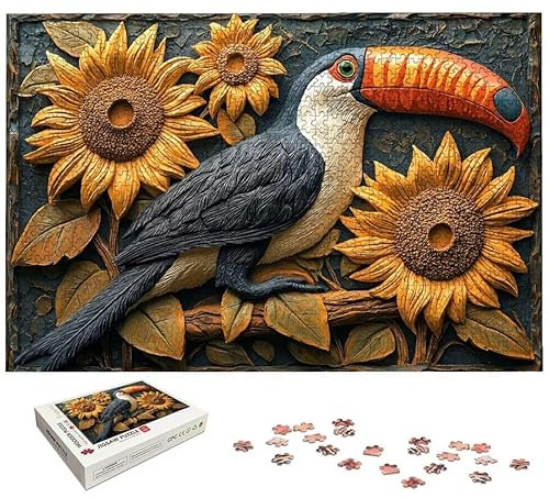 Puzzle 5000 Teile, Sonnenblume Puzzle 5000 Teile Erwachsene, Papagei Holzpuzzle Erwachsene, Puzzlespiele für Die Ganze Familie, EIN Herausforderndes Rätsel, Holzpuzzle für Wanddeko, Geschenke, -6481