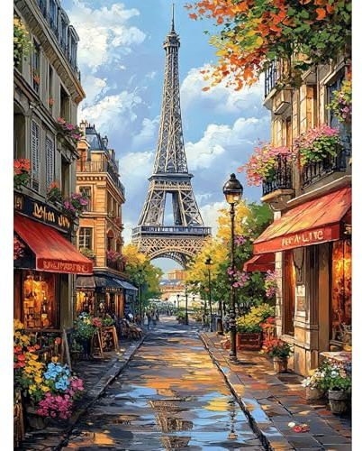 QENSPE Kit de Pintura por Números para Adultos, Torre Eiffel Paint by Numbers, París Pintar Números Pintura Acrílica al Óleo para Decor de Paredes Hogar (30x40 cm) Sin Marco