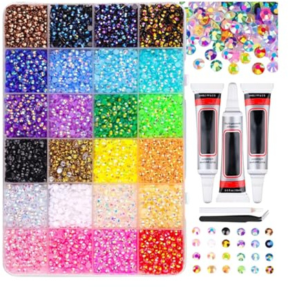 Bedazzling Kit with Glue: 3mm 30000 Pcs Bedazzle Rhinestone Kit, Flatback Gems for Crafting, Bedazzler Kits for Clothing Shoes Nail Book Diamond Art