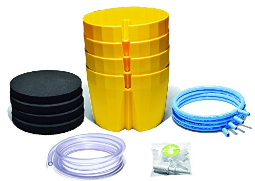 Hydro Farmer, 19-teiliges Topfset Ø 18 cm (gelb), Anzuchtsystem inklusive 4x Töpfe, 4x Bewässerungsringe, 4x Deckel, Adapterset und 2m Schlauch, Hydrokultur, Aeroponik