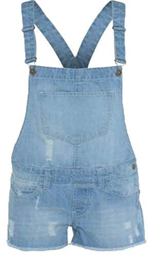 Womens Ladies Girls Dungarees Monika Jumpsuits Stretch Denim Jeans Short Dress Light Blue UK 14