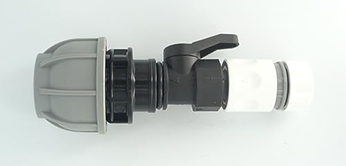 HENSITA PIPE JOINER. Joins MDPE/Alkathene Solid Pipe to Snap On Hose Connector. With On/Off Valve (32 mm MDPE x 1/2 Snap On Connector)