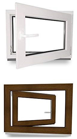 Kellerfenster - Kunststoff - Fenster - innen weiß/außen nussbaum - BxH: 80 x 40 cm - 800 x 400 mm - DIN Rechts - 3 fach Verglasung - 60 mm Profil