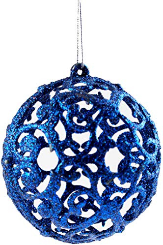 Set Of 6 Deep Navy Blue Filigree Lace Christmas Tree Baubles