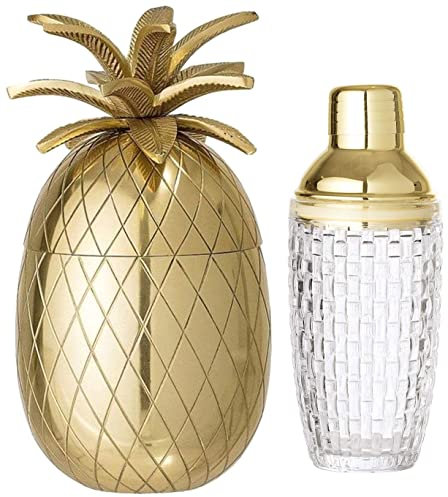 Bloomingville Ananas Dose, gold, 24cm & Cocktailshaker, klar NOSTALGIC