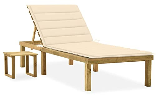 vidaXL Kiefernholz Imprägniert Garten Sonnenliege mit Tisch Auflage Gartenliege Relaxliege Holzliege Gartenmöbel Liege Saunaliege Strandliege Freizeitliege