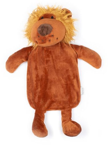 LIVIVO Large Hot Water Bottle with Animal Style Microfiber Fleece/Knitted/Faux, Soft Removable and Washable Cover - Quick Heat and Comforting Pain Relief (1L, Lion)