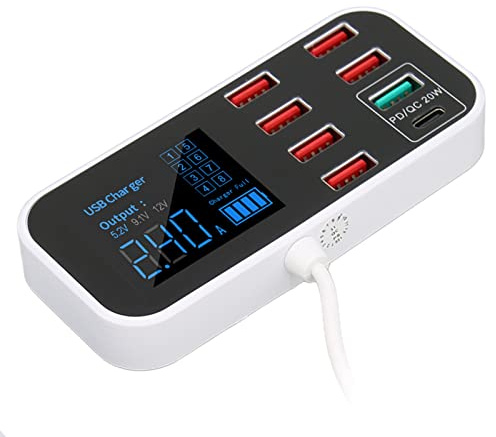 USB-Kfz-Ladegerät 40W,8-Port-Kfz-Ladegerät QC 3.0 USB-C-Kfz-Adapter,USB-Ladestationen mit LCD-Digitalanzeige,kompatibel für,für -Tablet,für Android-Telefone