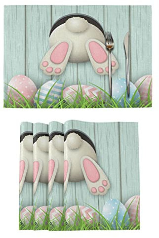 Set di 6 tovagliette pasquali con fondo a forma di coniglietto pasquale con uova rosa e blu, tovagliette per tavolo da pranzo e cucina, lavabili