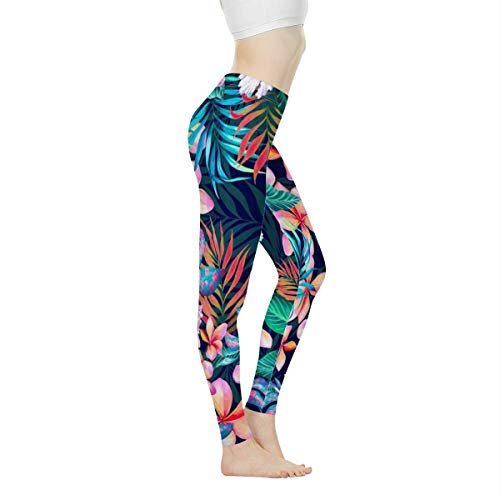 Biyejit Floral Leaves Womens Workout Yoga Pants, Athletic Jumpsuit, Gym Dance Workout Leggings for Women