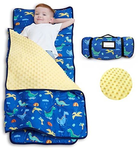 ACRABROS Kleinkind-Schlafmatte mit Kissen und Decke, 134 x 53 x 3,8 cm, extra groß, gerollte Schlafmatten für Kleinkinder, Jungen, Mädchen, Kinderschlafsack für Kindertagesstätte, Vorschule, Reisen,