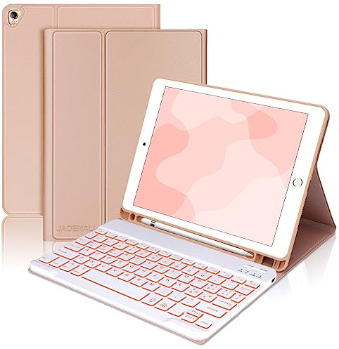 JADEMALL Custodia con Tastiera per iPad 10.2, iPad 9/8/7 Generazione 2021/2020/2019, iPad Air 3/iPad Pro 10.5, Italiano QWERTY Tastiera Retroilluminata Staccabile Bluetooth, Rosa