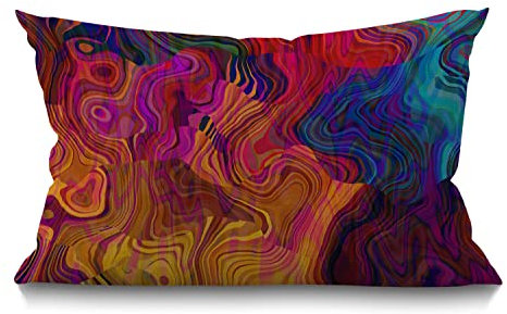 Federa per cuscino con onde caotiche, arcobaleno colorato con viola, fucsia, rosa, rosso, arancione, oro, blu, in cotone, rettangolare, per divano, decorazione domestica, rettangolare, 30,5 x 50,8 cm