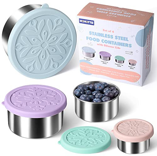 Edelstahlbehälter mit Deckel – stapelbare Snackbehälter für Kleinkinder, 18/8-Edelstahl-Lunchbox für Kinder und Erwachsene, auslaufsichere Frischhaltedosen aus Metall (4er: 100ml, 220ml, 400ml, 680ml)