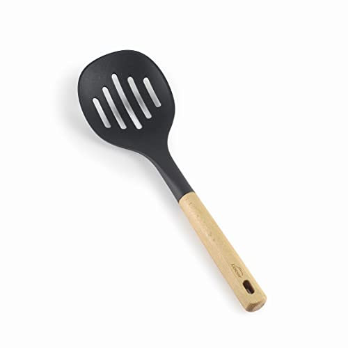 Lacor Nordic Skimmer, Skimmer da Cucina, Utensili da Cucina, Testa in Nylon, Bpa Free, Antiaderente, Manico Ergonomico in Legno di Faggio, Lunghezza 34.3 cm, 68283