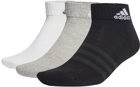 adidas Mixte Cushioned Sportswear Ankle Socks 6 Pairs, Medium Grey Heather/White/Black, 6.5-8