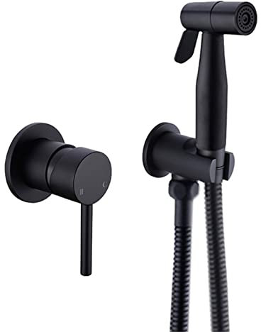 GRAWIT Hand-WC-Bidet-Sprühgerät, heißes und kaltes gebürstetes Gold-Edelstahl-Bidet-Jet-Douche-Kit, Toilettenwasch-Reinigungs-Shattaf-Duschhahn, Schwarz (Color : Nero) Beautiful Scenery