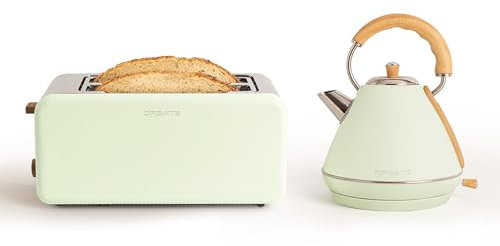 CREATE/PACK TOAST RETRO XL + KETTLE RETRO L/Tostadora de pan verde pastel con hervidor de agua verde pastel/Hervidor de 1,7 L