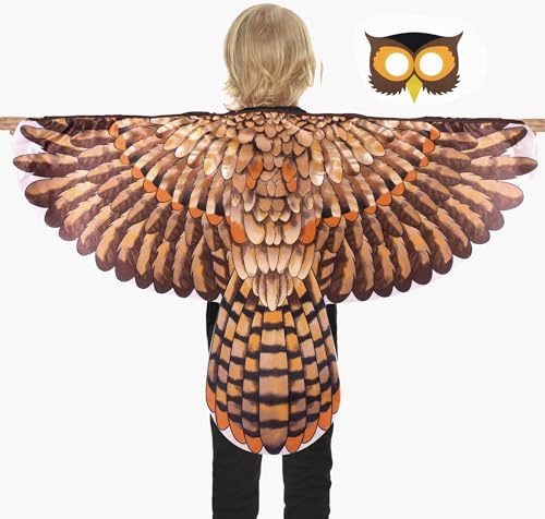 D.Q.Z Bird-Wings-Owl-Costume for Kids with Mask, Dress Up Clothes for Boys Girls Toys Eagle Role Play Hallowen Party (Brown)