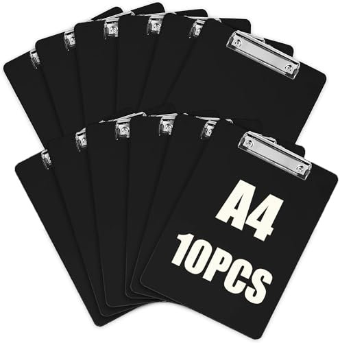 ASelected Lot de 10 Porte Blocs A4 avec Pince, Porte Blocs d'écriture à Rabat, Planches à Pince A4 en PVC à Couverture Rigide pour travail, bureau, l'école, l'hôpital