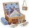 DHAEE Juego de cesta de picnic de mimbre para 2 personas con compartimento enfriador y manta de picnic impermeable, correa extraíble, juego de cubiertos, para camping, viajes de un día, playa,