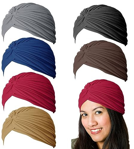 Wisebom 6 weiche afrikanische Turbane für Damen, 6 Farben, Schleife, Kopfbedeckung, weich, Turban, Plissee, modisch, für Damen und Mädchen, 6 Farben, 58
