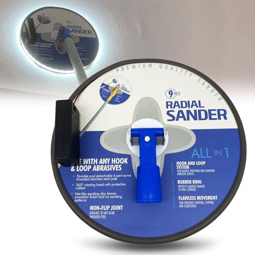 9 inch Drywall Sander,360 Degree Rotary Round Ceiling Radial Sander,Circular Handing Pole Wall Sander for Dry Wall and Painting(with Light Strip)