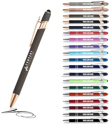 Jolis Papiers Kugelschreiber 2 in 1 Personalisiert mit Ihrem Logo, Werbe-Kugelschreiber (18 Farben erhältlich) (25er-Set, Grau Kupfer-Edition)