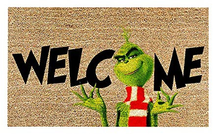 KOOMAL Grinchs Christmas Welcome Mat, Non-Slip Indoor Outdoor Door Rug for Front Door Holiday Decorations (B)