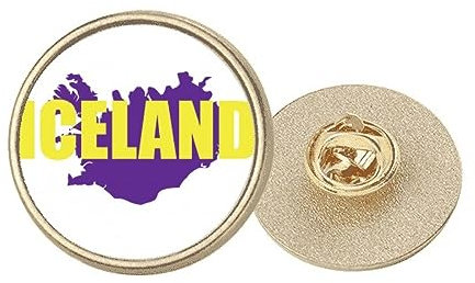Polarlicht Karte Island EU Runde Metall Goldfarbene Brosche Clip, M, Metall