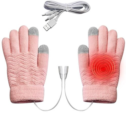 kyaoayo Beheizbare Handschuhe, Handschuhe Mit Heizung, Unisex, USB Beheizte Handschuhe, Strick-Heizhandschuhe, Oberseite Leitend für Touchscreen-Nutzung Mit Handschuhen. (Rosa)