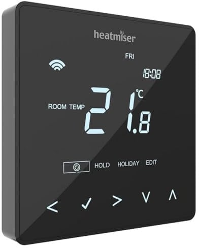 Kudos-Trading - Heatmiser NeoStat WiFi Black a WiFi Thermostat 230v Programmable Thermostat Featuring Illuminated Touch Keys and WiFi Connection for Smart Home Heating Control.