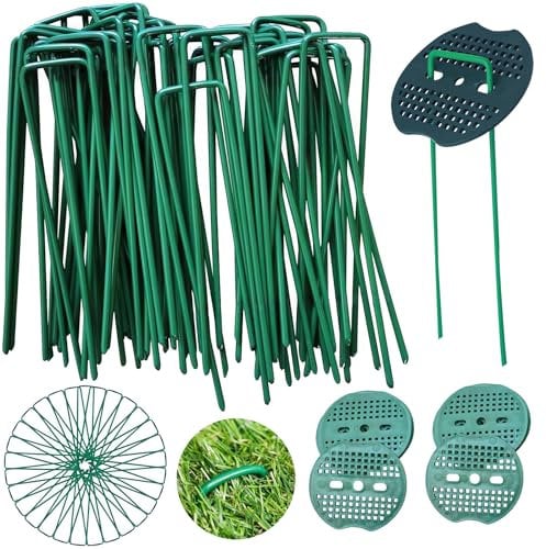 Naturezhen Picchetti Giardino, Picchetti Telo Pacciamatura, Include 50 Picchetti Zincati Fissaggio Prato con 20 Rondelle, Utilizzati per Fissare Prati, Recinzioni, Teloni Tubi(Diametro 3MM)