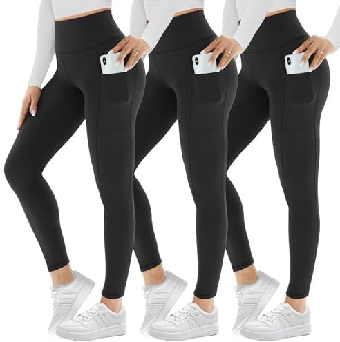 AMIYOYO 3 Pack Leggings for Women with Pockets High Waist Gym Leggings