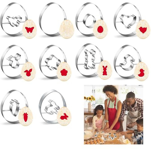 10 Pièces Emporte Piece Paques, Kit de Emporte Pièces de Pâques en Acier Inoxydable avec Motif D'éléments de Pâques, Emporte Piece Lapin pour Gâteau à Biscuits de Pâques Fudge